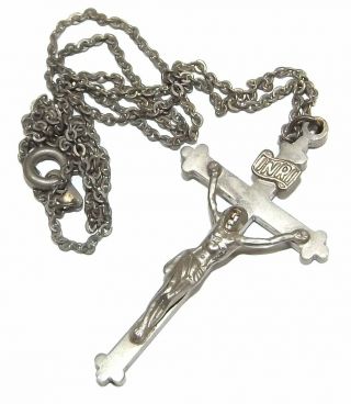 Vintage Silver Tone Inri Crucifix Cross Necklace Pendant & Chain