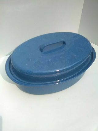 Enamelware Roasting Pan Blue Speckle Roaster 16 " X 12 " Vintage Look