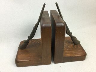 Vintage Bookends By Cornwall Cast Iron Shotguns Hunting Mancave Den Office 3
