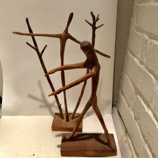 Vtg Folk Art Primitive Outsider Carved Branch Wood Devil Man Figure Sculpture
