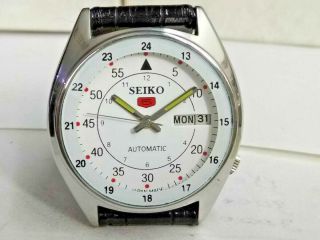 Seiko 5 Automatic Mens Steel Vintage Japan Made White Dial Watch Run Order