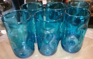 Gorgeous Vintage Hand Blown Blue Tall Glass Goblets 3 X 6 " Mid Century Modern?