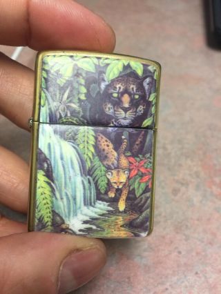 Vintage 96 Solid Brass Mysteries Of The Forest Jaguar And Cub Heavy Zippo Lighte