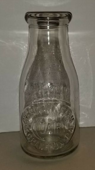 Vintage Crescent Farm Dairy Pint Milk Bottle Scranton Pa