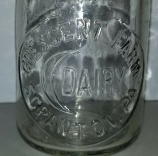 Vintage CRESCENT FARM DAIRY Pint Milk Bottle Scranton Pa 2