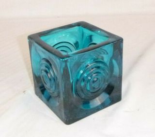 Vtg Mid Century Viking Glass Bluenique Turquoise Bullseye Candle Holder 3.  5 "