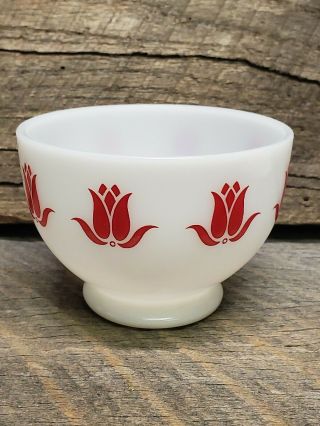 Vintage Fire King Oven Ware Sealtest Cottage Cheese Red Tulip Bowl Near
