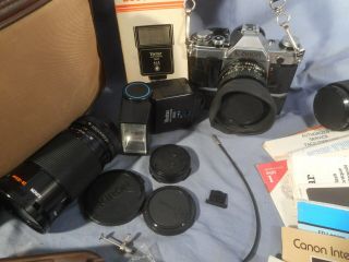 Vintage Canon AE - 1 35 mm Camera,  3 Lenses,  Flash,  Power Winder,  Bag & Manuals 2