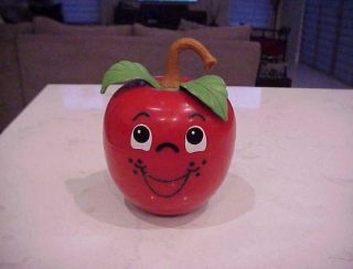 Vintage 1972 Fisher Price Red Happy Apple Musical Chime Roly Poly Long Stem Toy