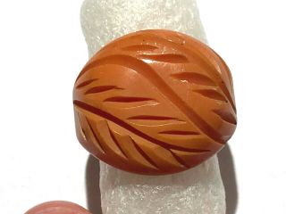 Vintage Small Bakelite Ring - Simichrometest - Carved Leaf Ornate Pumpkin Orange