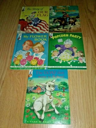 5 Vtg.  A Rand Mcnally Elf Books - The Story Of Our Flag,  Popcorn Party & More.