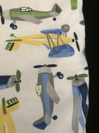 Pottery Barn Kids QUEEN Flat Sheet Vintage Airplanes 3