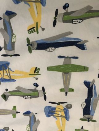 Pottery Barn Kids QUEEN Flat Sheet Vintage Airplanes 4