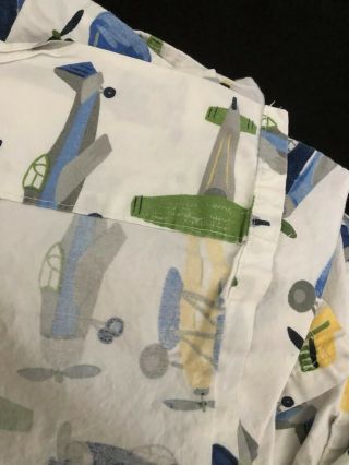 Pottery Barn Kids QUEEN Flat Sheet Vintage Airplanes 5