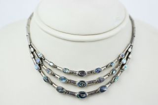 Vintage Mexico Sterling Silver & Abalone Shell Multi - Strand Necklace