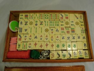 Vintage Bone And Bamboo Mahjong Set In Wooden Box 144 Tiles