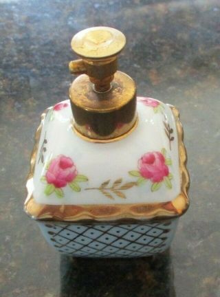 Vintage Irice Perfume Bottle Hand - Painted Blue Gold Floral Pink Flowers