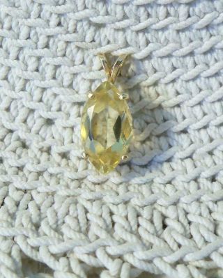 Vintage Pale Yellow Gemstone & 14k Gold Pendant 2.  4 Grams Marquise Cut Stone
