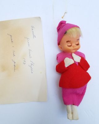 Vintage Napco Christmas Elf Pixie Ornament Pink Red Blond Japan Mid Century 70s