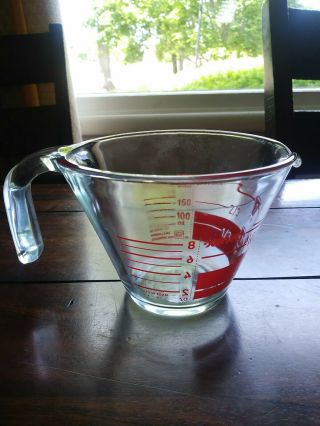 Vintage Pyrex 1 Cup Reverse Read Clear Glass W/red Graphics Measuring Container