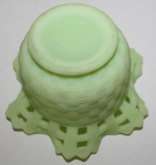 VTG Fenton Lime Green Custard Satin Glass Lattice Basket Weave Bowl Vase - EUC 3