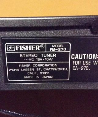 Fisher FM - 270 Vintage AM/FM Stereo Synthesizer/Tuner for CA - 270 :VNC: Japan 6