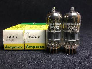 Matched Nos Pair Amperex 6922 (6dj8) Gold Pin Audio Vacuum Tubes 8.  6340
