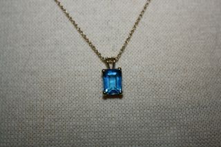 Vintage 14k Yellow Gold Emerald Cut Blue Topaz Pendant Necklace 14k 16 " Chain