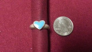 Vintage Blue Turquoise Heart Solid Ring Sterling Silver " Size 7 " E308
