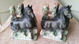 Vintage Norleans Horse Figurine Vase/planters Dark Gray/green/red Eyes