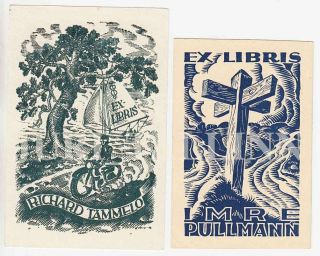 1940 Estonia Richard Kivit Set 2 Graphic Ex - Librises Vintage Bookplates