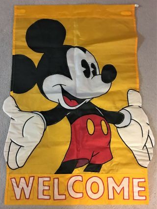 Vintage 1997 Disney Outdoor Decorative Welcome Flag Mickey Mouse 44 " X28 "