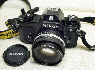 Nikon Em Slr 35mm Slr Film Camera W/ 50mm F/1.  8 Lens. ,  &