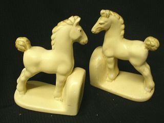 Vintage Set Pair Chalkware Art Deco Horse Bookends By Coventry Ware With Tags