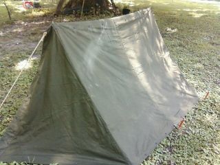 Vtg Us Military Shelter Lean To Half Pup Tent Complete Stakes Poles Rope Hunt