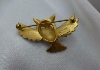 Crown Trifari Vintage Owl In Flight Brooch White Enamel Gold Tone Figural 3