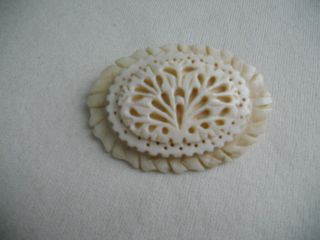 Vintage White Bovine Bone Carved Floral Brooch