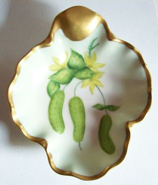 Lovely Vintage Painted Cucumbers Pickle Dish - Signed