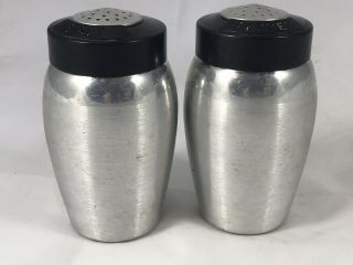 Vintage Metal Salt And Pepper Shakers Canisters Black Lid Mid Century Modern