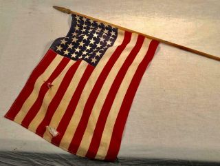 Vintage 11 " X 15 " 48 Star American Flag On A Pole United States Of America