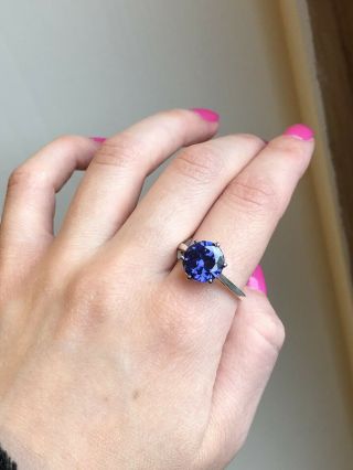Large Blue Purple Stone Ring 925 Vintage Hallmarked Sterling Silver - Size R.  5 2