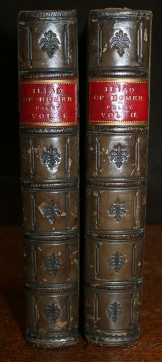 1866 The Iliad of HOMER With English Notes by FA Paley 2 Vols Full Leather 2