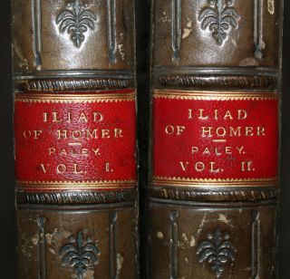 1866 The Iliad of HOMER With English Notes by FA Paley 2 Vols Full Leather 3