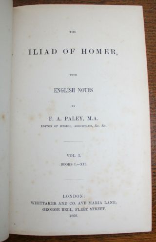 1866 The Iliad of HOMER With English Notes by FA Paley 2 Vols Full Leather 8