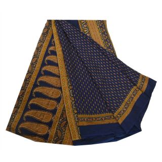 Sanskriti Vintage Blue Saree 100 Pure Crepe Silk Printed Fabric 5Yd Craft Sari 6
