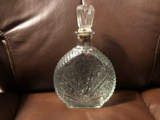 Vintage Art Deco Glass Whisky Scotch Decanter Barware W/glass And Cork Stopper