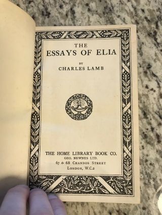 Circa 1900 Antique History Book " The Essays Of Elia " Witches,  Random Facts