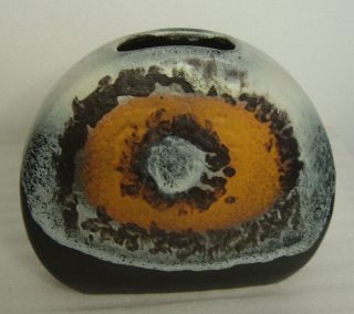 Vtg 60s/70s Duemler & Breiden Relief Pottery Disc Vase Lava Glaze