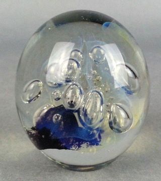 Vintage Eickholt Signed Art Glass Paperweight Blue Bubble Design Artisan 2005