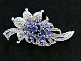 Stunning Vintage Signed Jackie Kennedy Silver Tone And Rhinestone Brooch